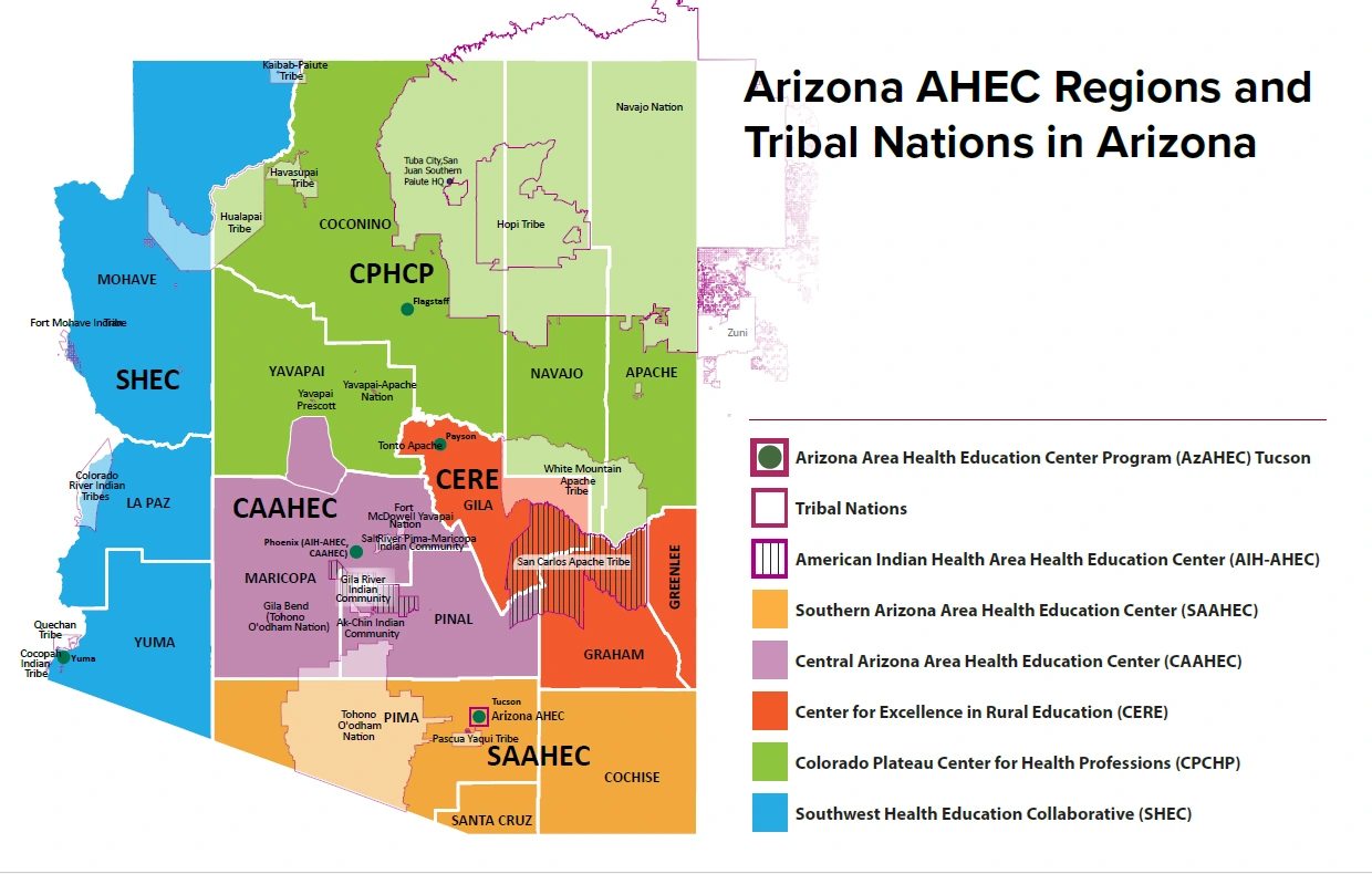 Map of Arizona with center locations highlighted