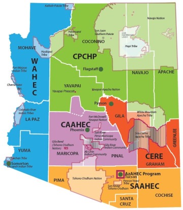 Map of Arizona with AHEC Regional Centers listed